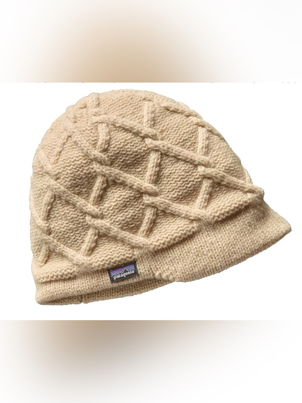 Patagonia Womens Vanilla Beanie Cream Cable Knit Merino Wool Blend Fleece Lined